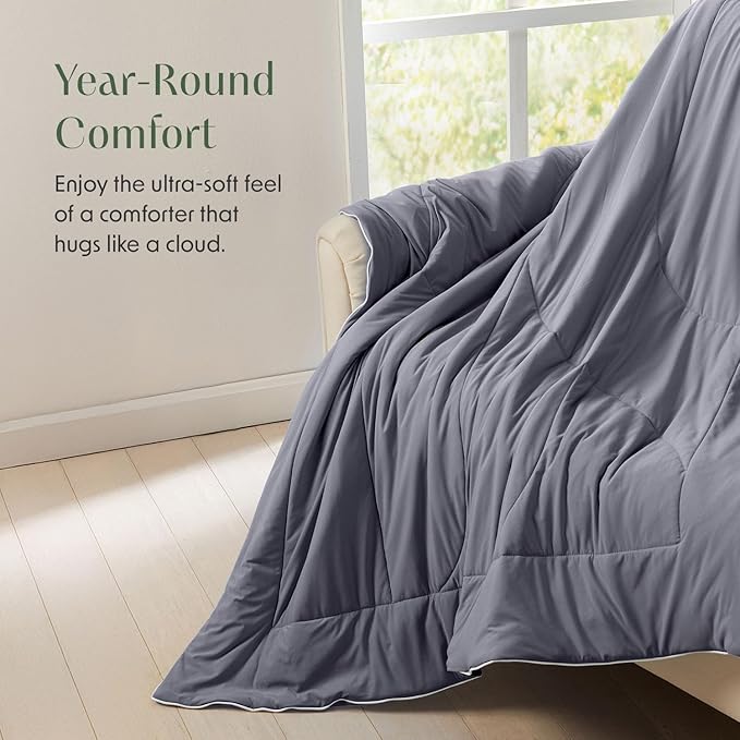 Springtree Home Luxury Viscose from Bamboo Blanket & Comforter | Viscose from Bamboo Comforter Queen Size -90" x 90" | Cooling Blanket | Breathable & Lightweight | Full/Queen - Titanium Grey