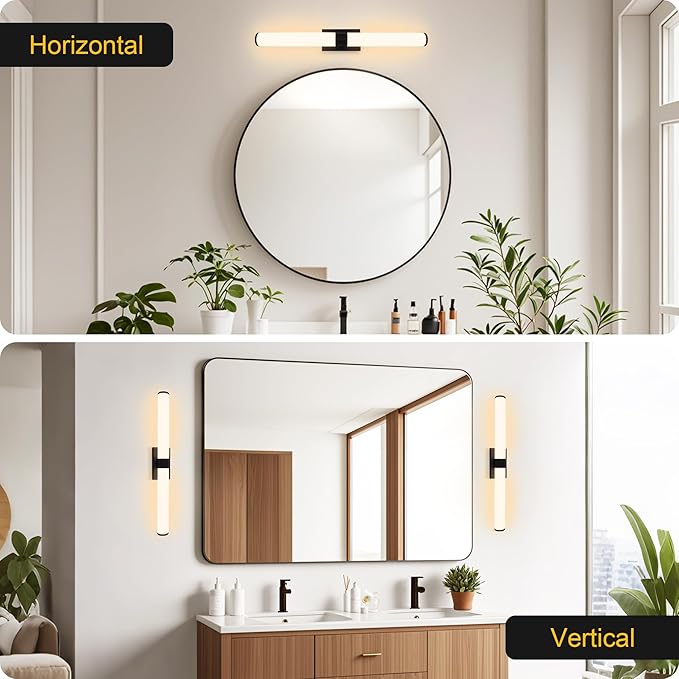 Kalium 33in Modern Wall Sconces, Dimmable Bathroom Vanity Lights, 3000K Warm White LED Indoor Sconces Lighting for Bathroom, Stairs, Living Room, Bedroom. Hardwired.