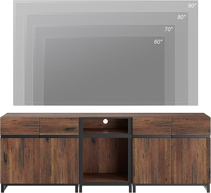 WAMPAT TV Stand for TVs up to 90 inch, 3 in 1 Modern Entertainment Center with Metal Base & 2 Adjustable Shelves, TV Console for Living Room,Brown