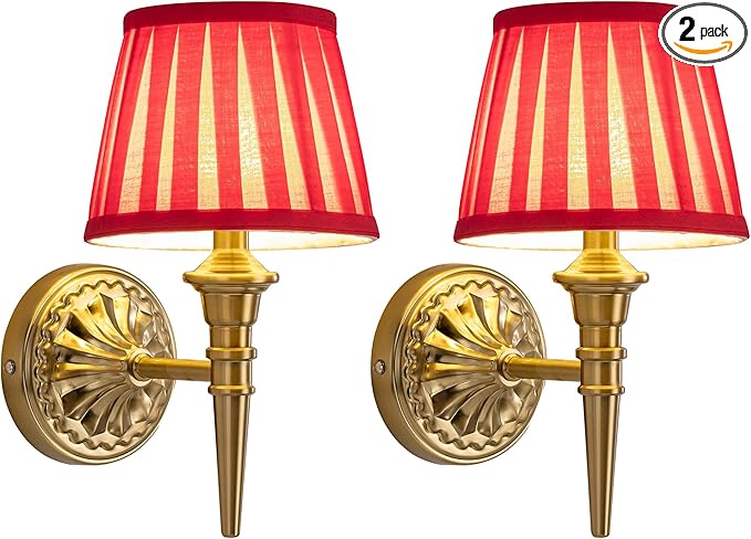 KDG Cordless Wall Sconces Set of 2, Small Wireless 5200mAh Rechargeable Battery Fabric LED Wall Lamps, Portables Lightings for Wall Painting, Living Room, Bedroom, Hallway, Gifts, Night Light (Red)