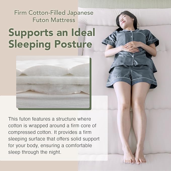 MORIRIN Japanese Futon Floor Mattress, Firm-Core SHIKIBUTON, Made in Japan, Full