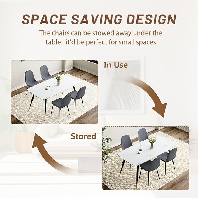 Dining Table Set for 4, Dining Room Table Set for 4, Sintered Stone Kitchen Table Top and Modern Chairs Set of 4 for Kitchen Dining Living Room