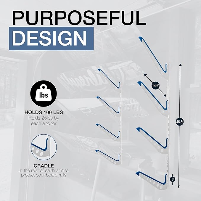 StoreYourBoard Beach Chair and Umbrella Wall Storage Rack, Metal Adjustable 4 Level Beach Gear Hanger, Garage and Home Organizer