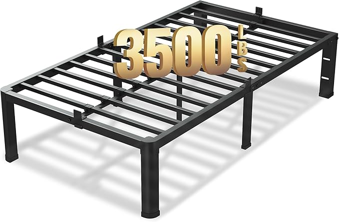 18 Inch Twin XL Bed Frame, 3500Lbs Heavy Duty Metal Platform with Round Corner Legs Mattress Slide Stopper, Steel Slat Support No Box Spring Needed, Noise Free, Non-Slip, Easy Assembly