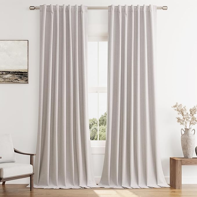 Guken Pastel Linen Blackout Curtains 108 Inch Length 2 Panels Set for Living Room Bedroom Back Tab Thermal Insulated 100% Black Out Drapes Room Darkening Window Curtains 108 Inches Long Pastel Linen
