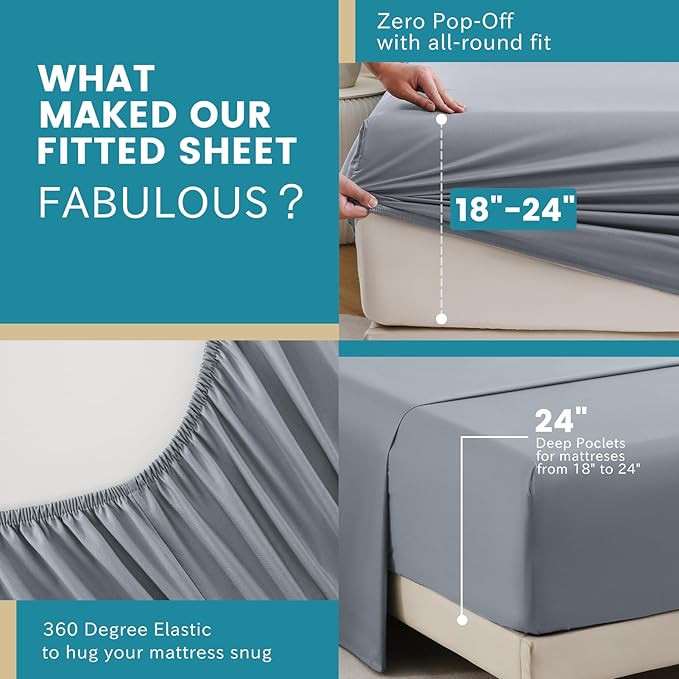 Bedlifes California King Sheet Set, Extra Deep Pocket 18-24 Inches, 1000Thread Count 100% Egyptian Cotton, Soft and Breathable 4-Piece,Grey