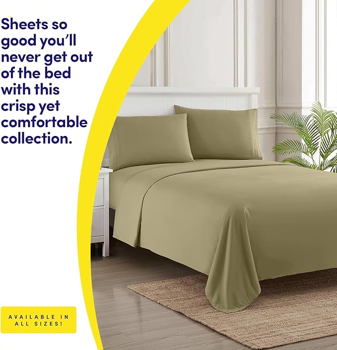 1500 Supreme Collection Twin Sheet Sets Sage Green - 3 Piece Bed Sheets and Pillowcase Set for Twin Mattress - Extra Soft, Elastic Corner Straps, Deep Pocket Sheets, Twin Sage Green