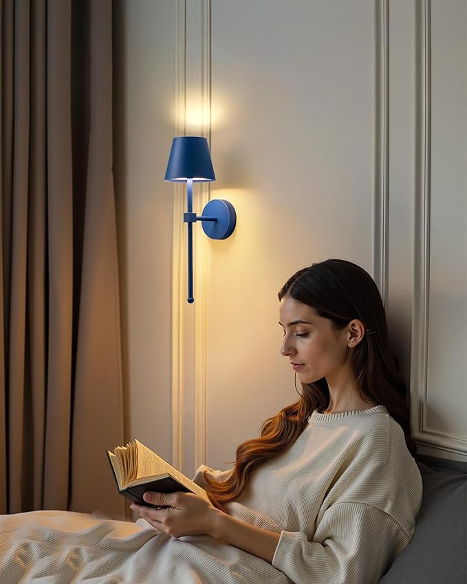 KDG Cordless Wall Sconces Set of 2, Wireless 5200mAh Rechargeable Battery LED Wall Lamps, Wall Lightings for Wall Painting, Outdoor, Garden, Living Room, Bedside, Hallway, Gifts, Night Light (Blue)
