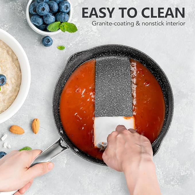 MICHELANGELO 3 Quart Saucepan with Lid, Hard Anodized Nonstick Sauce Pan with Strainer Lid & Pour Spouts for Easy Pour, Granite Derived Coating Sauce Pan for Cooking, Small Pot - 3 Qt Saucepan