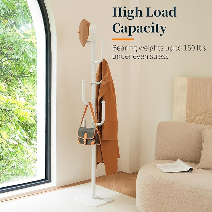 Yoobure Coat Rack Freestanding with Natural Marble Base - Cactus Coat Tree with 6 L-shaped Hooks, Heavy Duty Coat Hanger Stand, Metal Coat Rack Stand for Entryway, Hall Tree for Jacket/Hat/Clothes/Bag