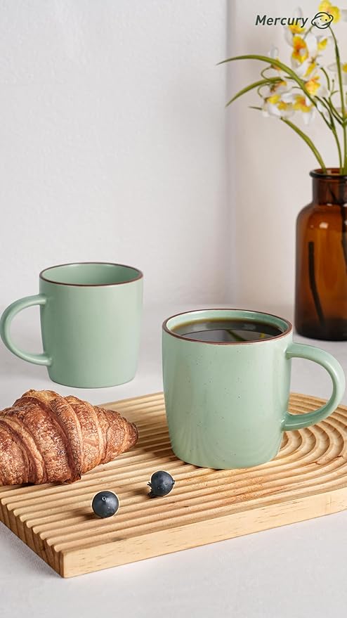 famiware Mercury Coffee Mugs 13 oz, Coffee Mugs Set of 6 with Handle, Cups for Latte, Hot Tea, Cappuccino, Mocha, Cocoa, Light Green