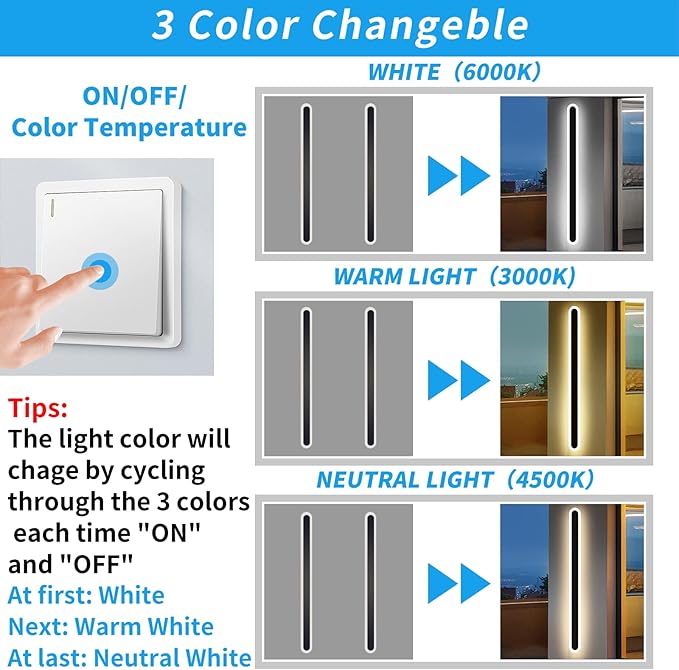 Modern 70.8inch Outdoor Wall Light, 3000k/4500k/6000k 3 Color Change Black Exterior Light Fixtures Wall Mount, Ip65 Waterproof Modern Porch Lights Non-Dimmable, Long Linear Outside Lighting Hard-Wired