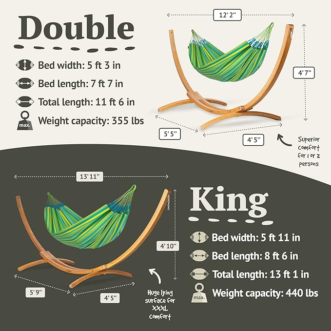 LA SIESTA® - XL King Brisa Classic Hammock & Elipso Stand - Larch Wood Hammock Stand - Weather & Tear Resistant - Backyard Outdoor Hammock with Stand - Family Hammock and Stand - Max 440 Lbs, Lime