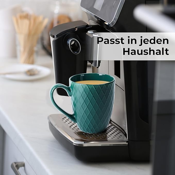 MIAMIO - Coffee Mugs set of 6 / Coffee Cups - 6 x 14 Oz Ceramic Mugs - Large Coffee Mugs - Microwave & Dishwasher safe - Palmanova Collection (Green)