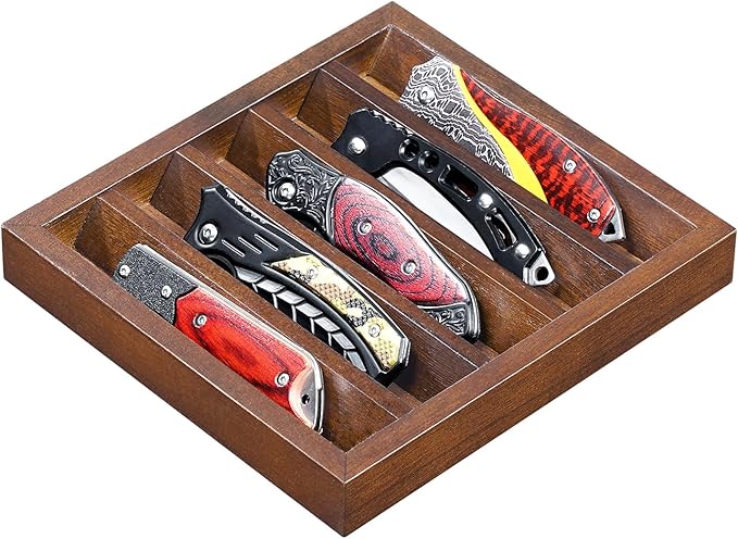 Knife Display Case Knife Holder for Pocket Knife Case Storage, Edc Tray Fits Edc Flashlight (Walnut,1 Pack)