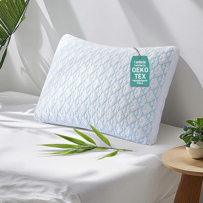 Shredded Memory Foam Cooling Soft Bamboo Viscose Pillow King Size, Adjustable Hypoallergenic Hotel Quality Bed Pillow for Side, Stomach and Back Sleeper, Oeko-TEX Certified