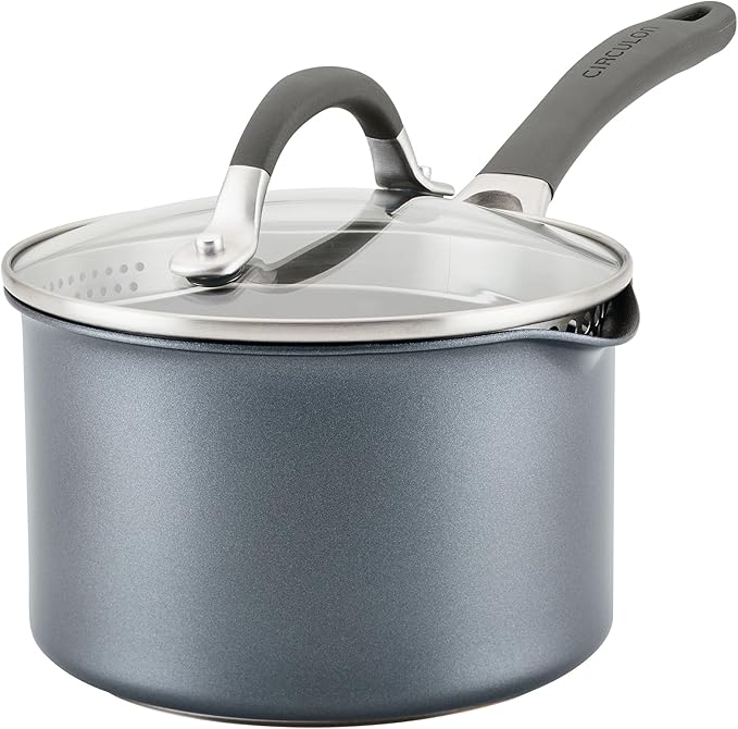 Circulon A1 Series with ScratchDefense Technology Nonstick Induction Straining Sauce Pan with Lid, 2 Quart, Graphite