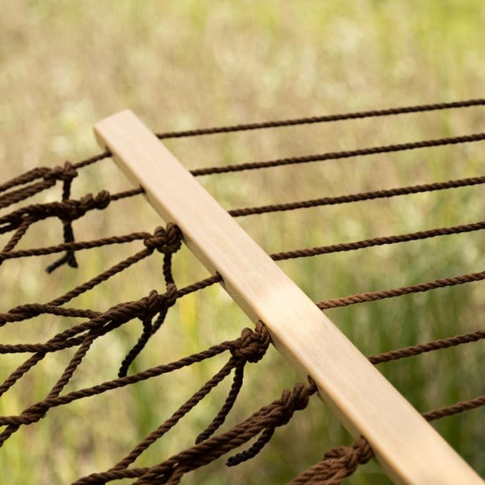 Castaway Living 13 ft. Double Traditional Hand Woven Antique Brown Polyester Rope Hammock – 2-Person, 450 lb Capacity, Free Extension Chains & Tree Hooks, Designed in The USA