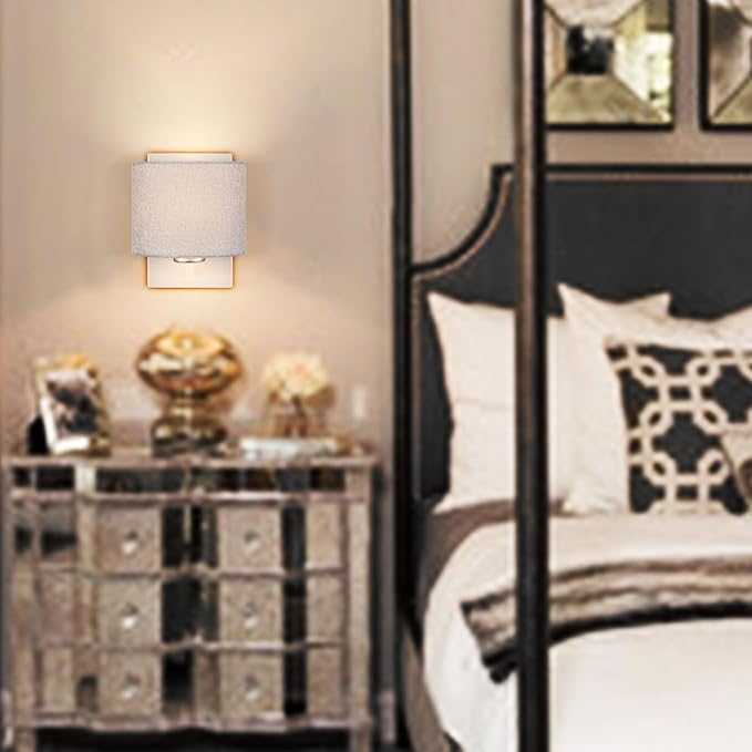 SAMTEEN Brushed Nickel Wall Sconces Set of Two Modern Fabric Shade Wall Lamp Drum Wall Sconce for Bedroom Hallway Living Room Bathroom