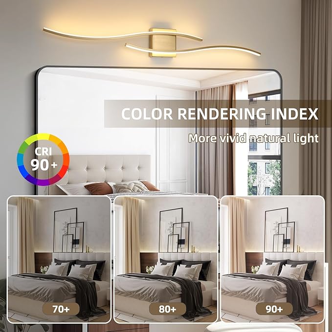 Modern LED Wall Sconce Set of Two with Remote Control, 40" Dimmable Wall Sconces Lighting Set of 2, Gold Wall Light with Timer, LED Wall Lamp Indoor for Bathroom Living Room Bedroom Corridor