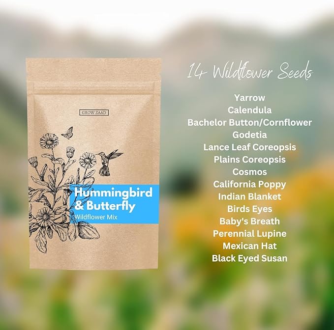 32,500~ Seeds - Bird & Butterfly Wildflower Pollinator Mix - Perennial & Annual Wild Flowers for Spring & Fall - Planting Outdoors for Hummingbirds & More - Lisianthus, Sunflower, Calendula, Yarrow