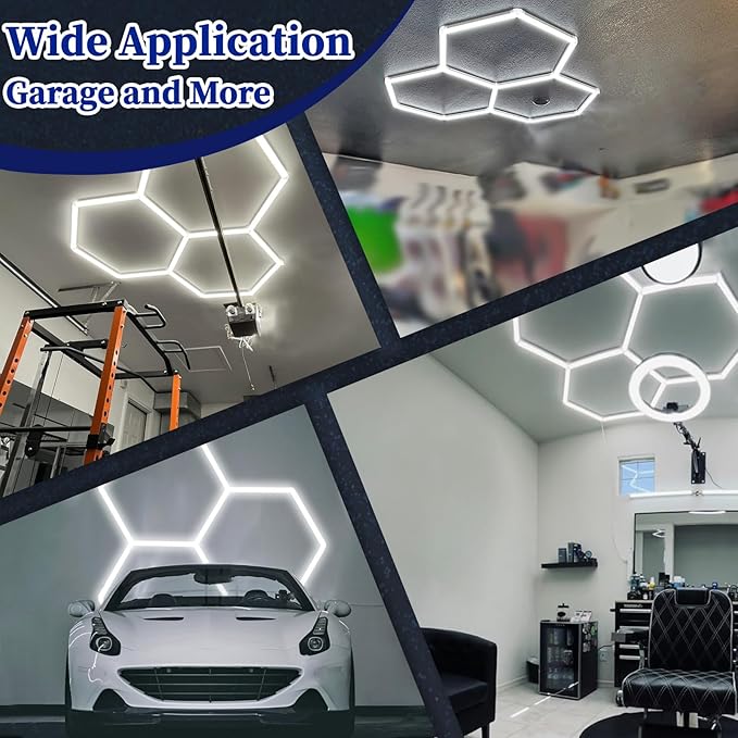 Hexagon Led Lights, Hexagon Garage Lights, 3 Grids High Brightness 128W 15360 Lumens Honeycomb Lights Ceiling for Auto Beauty Detailing Shop,Exhibition Hall, Gym