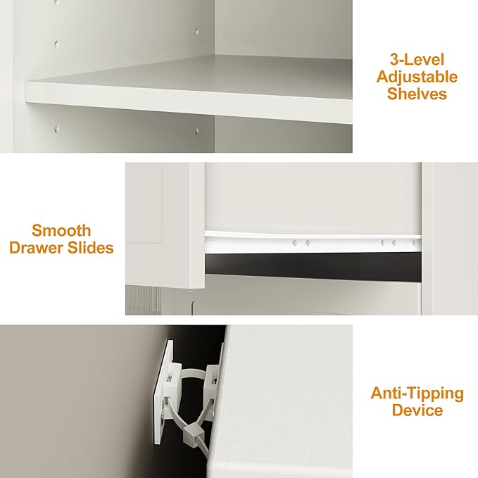 RoyalCraft White Makeup Vanity Desk, Modern L Shaped Corner Vanity with Storage, Wood Large Dressing Table for Women Girlfriend, Extendable Makeup Table for Bedroom, Cream White (Without Mirror)