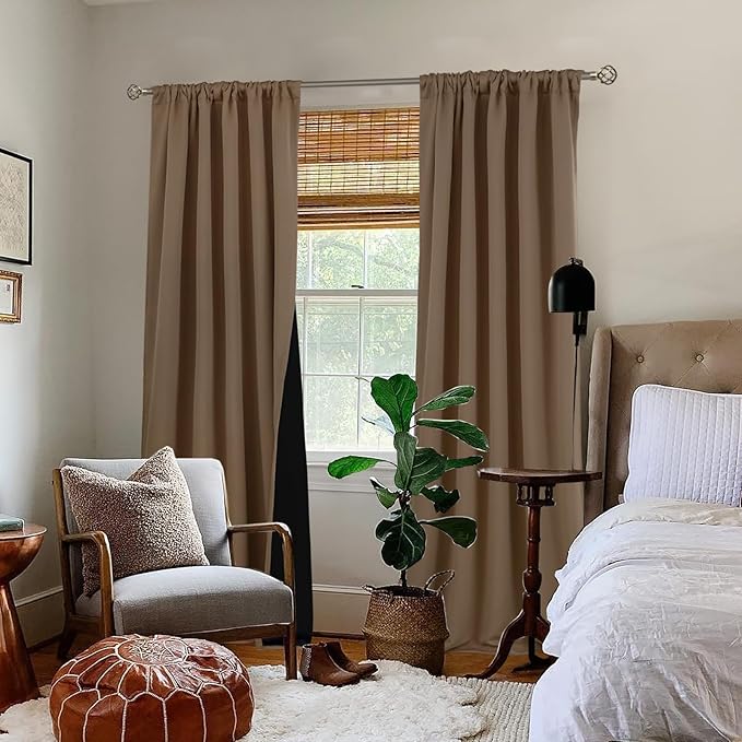 BGment 100% Room Darkening Thermal Insulated Blackout Curtains 108 Inches Long with Liner, Rod Pocket and Back Tab Double Layer Noise Reduce Curtains for Bedroom (52 x 108 Inch, 2 Panels, Taupe)