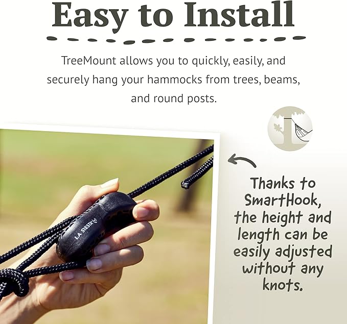 La Siesta® XL King Brisa Classic Hammock & TreeMount, Trees Beams Posts Suspension Kit- Indoor Outdoor Hammock Swing, Weather Tear Resistant, Sea Salt