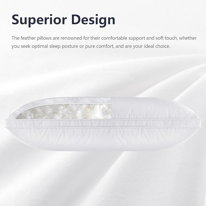 Down Pillows King Size Set of 2 - Goose Down & Feather Blend 600 Fill Power, 100% Cotton Cover, Hypoallergenic, Hotel Quality Luxury Pillows