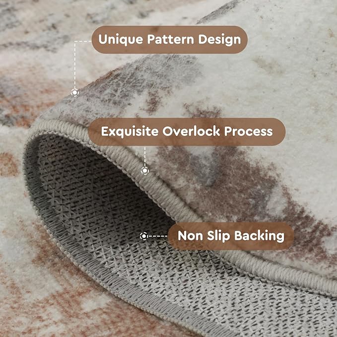 tchdio Area Rug 6x9 Rugs for Living Room- Abstract Soft Living Room Rug-Non Slip Carpet-Machine Washable Rug for Bedroom Dining Room Home Office Modern Rugs Light Light Grey/Brown/Red