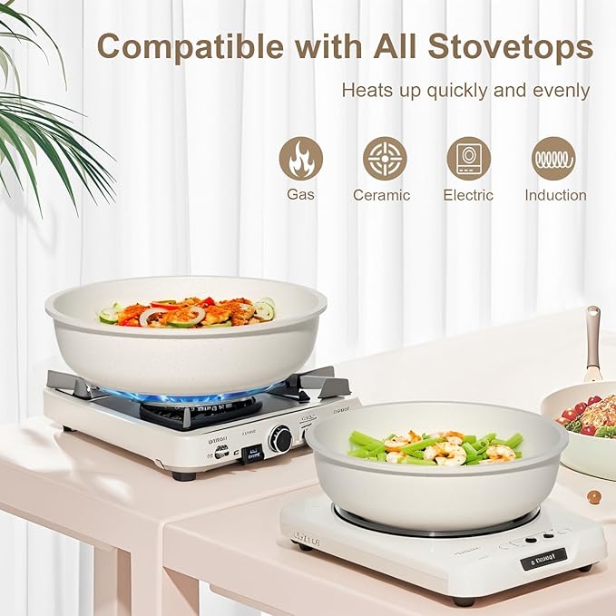 YASHE 13-Piece Pots and Pans Set, Nonstick Granite Cookware Set, Detachable Handle Pots and Pans, PFAS and PFOA-Free, Easy Clean Kitchen Cookware Set, Eco-friendly, Perfect for RV and kitchen use