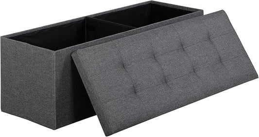 SUPER DEAL Folding Storage Ottoman Bench Foot Rest Storage Chest,15 x 43 x 15 Inches End of Bed Bench with Divider for Living Room Bedroom Entryway, 660 lbs Load Capacity, Linen Fabric, Dark Grey