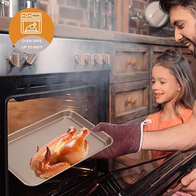 SS&CC Nonstick Baking Sheet Pan Set of 3, 0.8mm Carbon Steel Cookie Sheets for Oven - Half/Quarter/Jelly Roll Pans with Diamond Texture, PFOA-Free & Oven Safe (17.5x12, 15.5x10.2, 13.5x9.5 Inch)