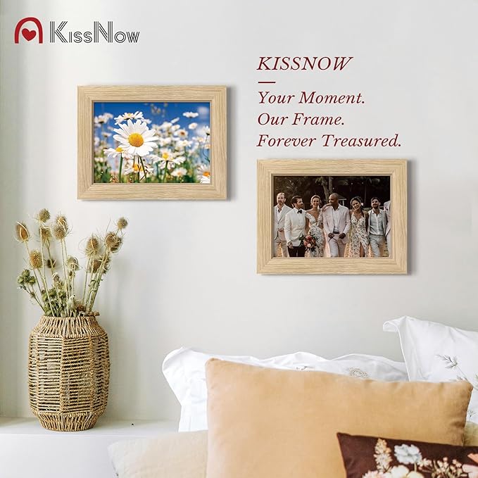 5x7 Picture Frame 4 Pack, Natural Oak Wood Gallery Photo Frame, Wall Hanging or Tabletop Display