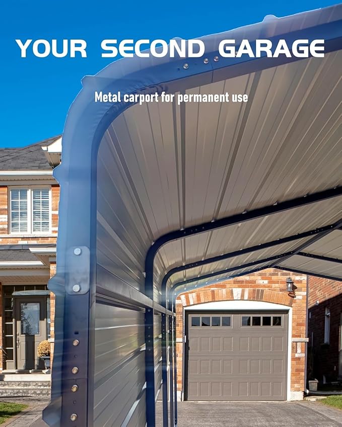 Metal Carport, 13x21 FT Outdoor Car Port Canopy with Galvanized Steel Roof and Reinforced Base, Heavy Duty Garage Car Shelter Shade for SUV, Truck, Boats