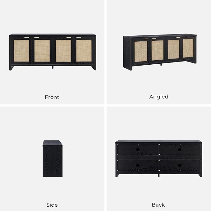 SICOTAS TV Stand for Living Room Boho Entertainment Center for Bedroom with 4 Rattan Cabinets Farmhouse Television Stands with Storage Large Media Console Table for TVs up to 45 50 55 60 65 Inch