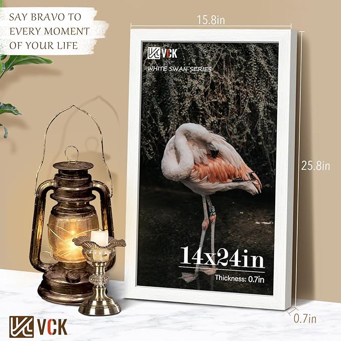 VCK 14x24 Picture Frame Set of 2, White Solid Wood Poster Frames, Textured Exclusive Wall Gallery Frame