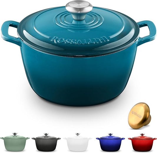 Signature Enameled Cast Iron Dutch Oven, Non-Stick Serving Pot with Tight Fitting Lid for Perfect Roasting, Baking, Sauteing, and Bread Making | 10Q (9.5L) - Ocean Blue