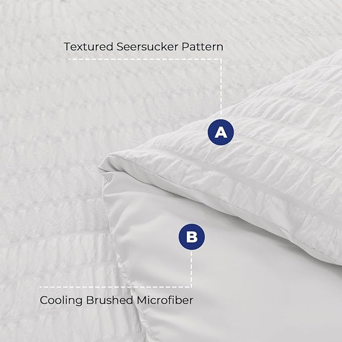 HYMOKEGE White Full Size Comforter Sets Seersucker 7 Pieces, All Season Luxury Bed in a Bag for Bedroom, Bedding Set with Comforters, Sheets, Pillowcases & Shams