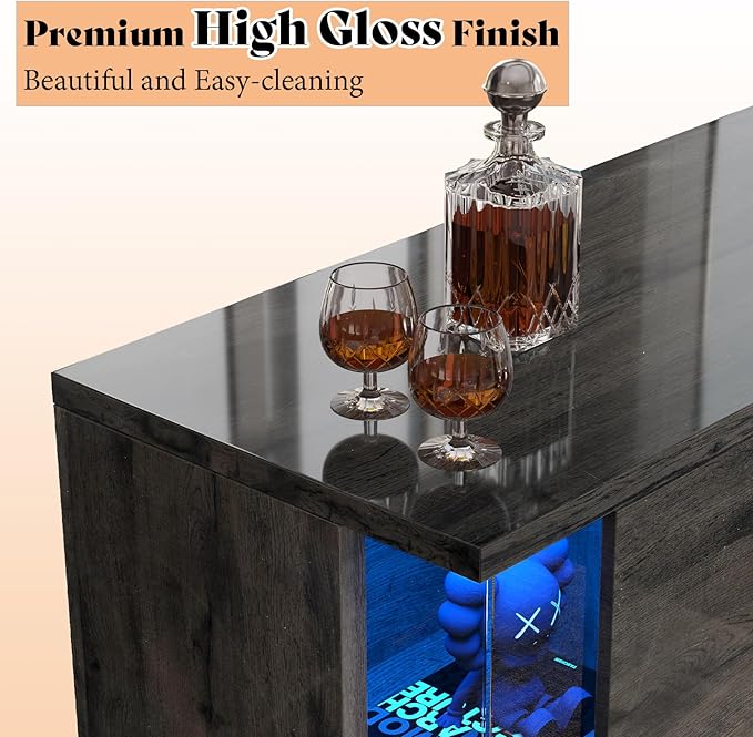 AMERLIFE Glossy Oak Fireplace TV Stand with 40" Fireplace, 80" LED Lights Entertainment Center with Flip Doors & Corner Glass Decor, Modern TV Console Table for TVs up to 90", Living Room, Black&White