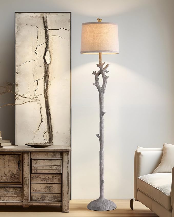 OYEARS Retro Farmhouse Floor Lamp for Living Room Rustic Standing Lamps Tree Trunk Deco Modern Country Vintage Wood Grain 59.75" Tall Corner Floor Lamp Bedroom Office