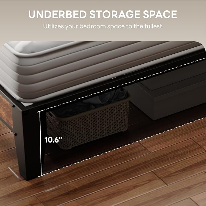 LIKIMIO Full XL Bed Frame, Storage Headboard with Charging Station, Solid and Stable, Noise Free, No Box Spring Needed, Easy Assembly