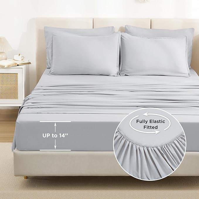 Litanika Full Size Comforter Sets Light Grey - 7 Pieces Bed in a Bag Full Bedding Comforter Sets, Solid Lightweight Bed Set with Comforter, Sheets, Pillowcases & Shams