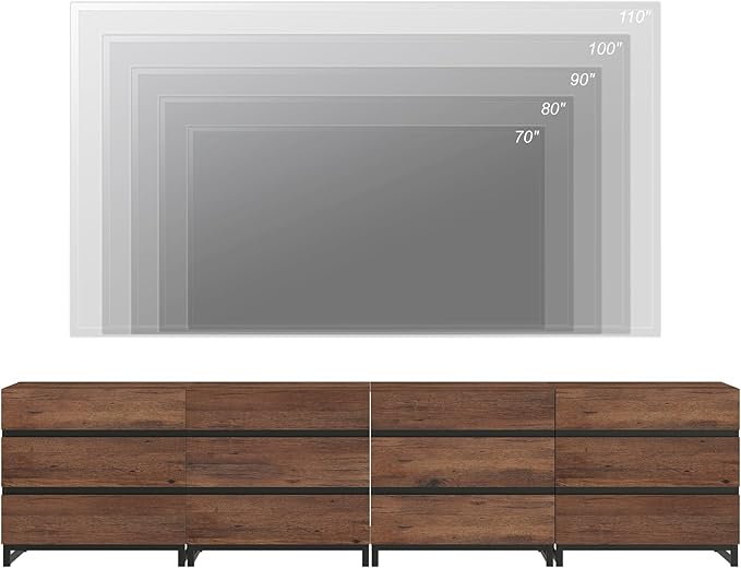 WAMPAT Modern TV Stand for TVs up to 120 inch, Entertainment Center TV Console with 12 Drawers and Metal Base, Media Console for Living Room, Bedroom, Brown