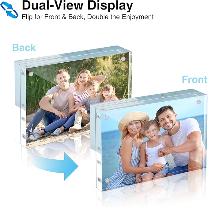 HOUSE DAY Acrylic Picture Frames 3.5x5, 1 Pack Magnetic 3.5 x 5 Picture Frame, Double Sided Clear 3.5x 5 Photo Frame with Microfiber Cloth, Frameless FreeStanding 3.5x5 Frame Gift for Desktop Display