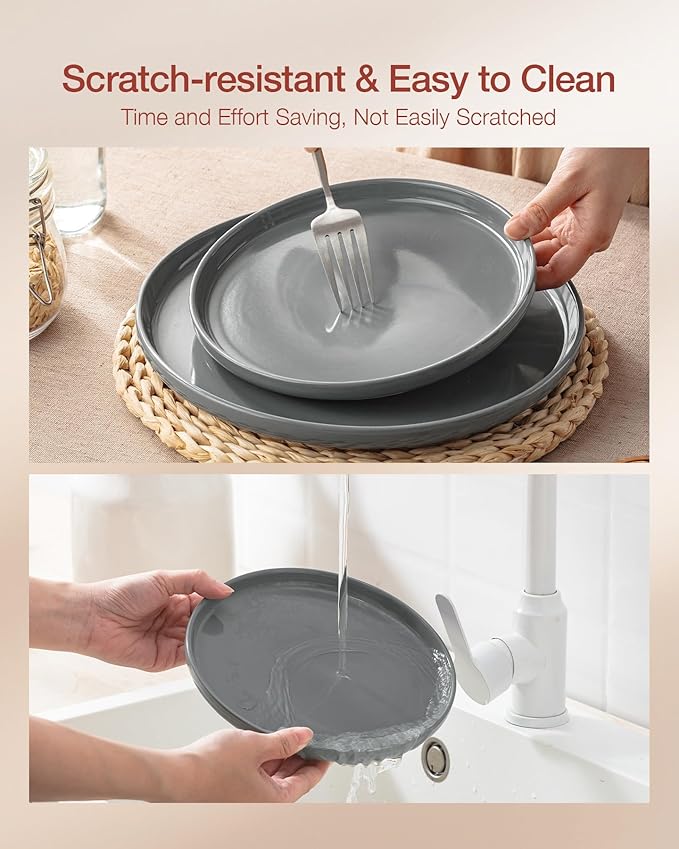 Famiware Milkyway Dinnerware Sets, 24 Piece Dish Set, Plates and Bowls Sets for 8, Dark Gray