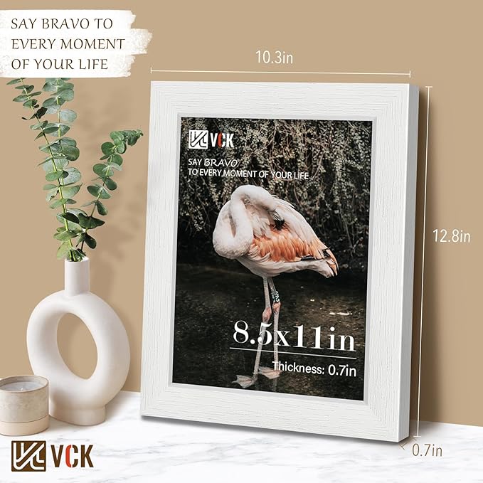 VCK 8.5x11 Certificate Frame, White Wood 8 1/2 x 11 Picture Diploma Document Frames for Wall and Tabletop, 2 Pack