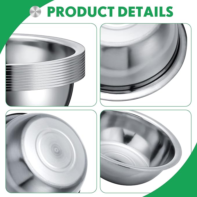 Pinkunn Set of 12 Stainless Steel Mixing Bowls, Nesting Metal Prep Salad Bowl Bulk Kitchen Large Reusable Baking Food Container for Hotel Restaurant Home Cooking, Silver(9.45 x 3.15 Inch)