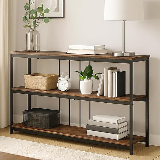 INHABIT UNION Sofa Console Table, Farmhouse Long Entryway Table with Storage and Shelf 3Tier Sofa Table Behind Couch for Living Room,Foyer 47inch,Rustic Brown